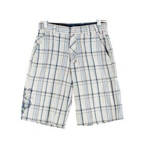 Micros Sz 14 x 9 Gray Blue Plaid Poly Blend Shorts